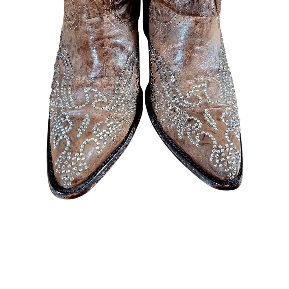 Old Gringo Eagle Swarovski Crystal Brown Distressed Leather Zip Up Boots Size 10 - Picture 3 of 8